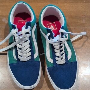 Vans Blue and Green Sneakers with Yellow Accents